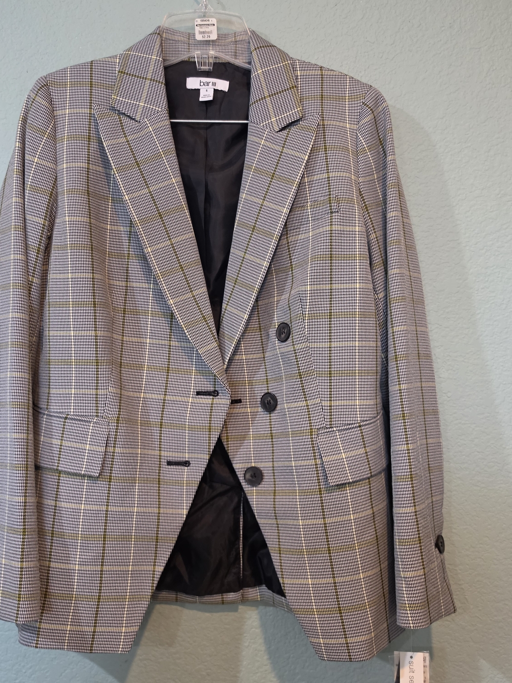 Bar III Women's Sz 6 NWT Black White Houndstooth Plaid Blazer Suit Jacket New